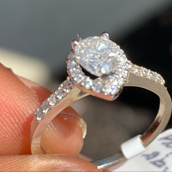 Platinum Pear Cut Halo Diamond Ring - Picture 2 of 15